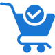 Blue shopping cart with check mark icon.